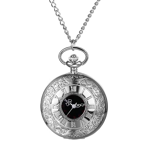 懐中時計 アンティーク スケルトン ローマ字 アナログ: 24時制 防水 ポケットウォッチ ペンダントウォッチ レトロ ネックレス チェーン シルバー メンズ レディース ゴシック アクセサリー クリスマス プレゼント